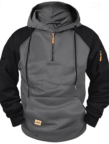  Homens Moletom Quarter Zipper Hoodie Vermelho e Preto Preto Vermelho Azul Cinza Claro Com Capuz Tecido Patchwork Bloco de cor Desportos e Ar livre Casual Diário Roupa de rua Legal Roupa de Esporte