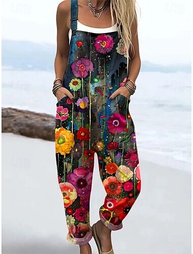 Per donna Tuta Attivo Floreale Senza Maniche Harem Coulisse Vacanza Streetwear Vestibilità comoda Nero Bianco Viola Estate