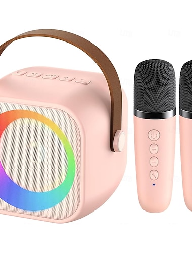  mini mic pro mini karaokemaskin for barn og voksne, bærbar Bluetooth-høyttaler med 1/2 trådløse mikrofoner, bursdagsgaver til jenter