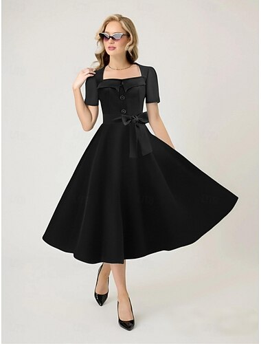 Kostýmové retro šaty s puntíky z 50. let midi šaty swing šaty široké šaty puntíkované šaty elegante šaty ženské karnevalové maškarní ples čajová párty retro tematická párty šaty pro dospělé jaro a