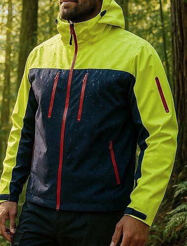  Men's Windbreaker Hiking Jacket rain coat Outdoor Waterproof Windproof Lightweight Hiking Outfits Hiking Clothes Spring Autumn / Fall Top Camping / Hiking / Caving Running Patchwork Green