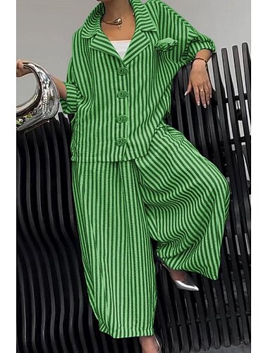  Dam Skjorta Randig Stylish Ledigt Långärmad Tröjkrage Vanliga toppar Dagligen Helgdag Knappar Mönster Gul Rubinrött Blå Purpur Grön Sommar Vår Höst