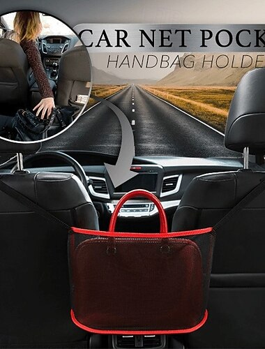  Filet de rangement pour sac à main, organiseur de rangement pour siège de voiture, sac en filet, pochette pliable pour siège arrière, accoudoir, console, rangement suspendu pour les essentiels