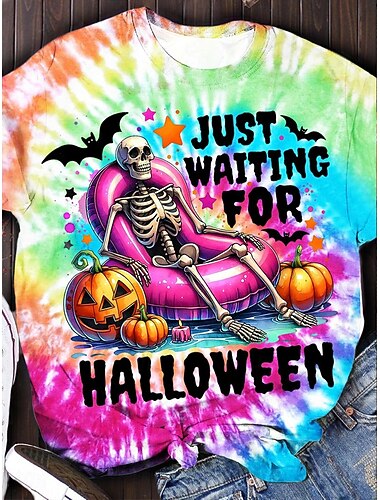  Halloween Per donna Maglietta Grafico Teschio Vintage Elegante Casual Manica Corta Girocollo Top Regolari Quotidiano Weekend Stampato Giallo Arancione Rosa Estate Autunno