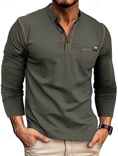  Herre Afslappet sweatshirt Langærmet Henley krave Toppe Udendørs Åndbart Polyester Sort Hvid Rød Tennis Golf Løb