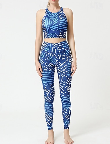  Mulheres 2 Peças Conjunto de Roupa Atlética Sutiãs esportivos Leggings sem costura Estampado Conjuntos Branco Rosa claro Academia Esportivo Pilates Cintura Alta Não transparente Compressão abdominal