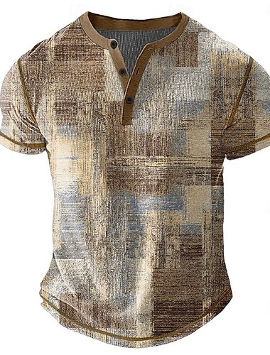  Pánské Grafika Abstraktní Tričko Henley Waffle Tričko Krátký rukáv Denní Retro Klasické Outdoorové sporty Ležérní Dovolená Jaro léto Celý rok Tmavěhnědá Zelená Vodní modrá Šedá Henley Tričko Henley