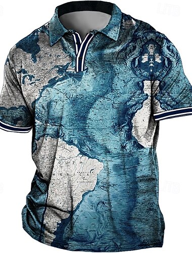  Per uomo Plus Size POLO Grande e alto Mappa Collo ripiegabile Stampa Manica corta Primavera estate Sportivo Di tendenza Streetwear Originale Esterno Strada Top