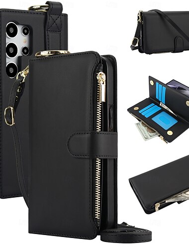  telefon Etui Til Samsung Galaxy S25 S25 Plus S25 Ultra S23 Ultra Plus S23 Ultra S23 Plus A73 A53 Samsung A13 5G Tegnebogskortetui Lynlås med nøglebånd Kortplads Kontor / Business TPU PU Læder