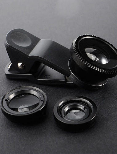  Obiectiv micro-cameră 3 în 1 cu unghi larg de pește pentru iPhone Xiaomi Redmi Obiectiv 3 în 1 cu zoom pe smartphone cu clips pentru telefon