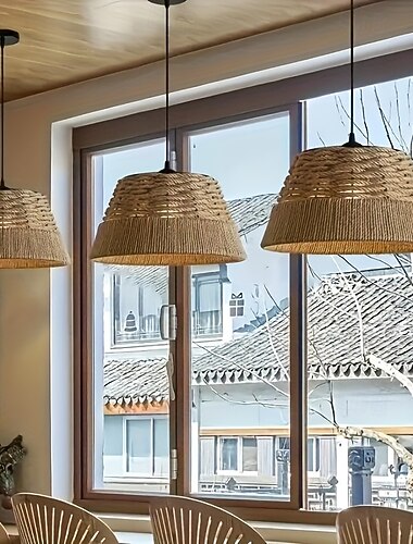  Rustik bondgårdsliknande pendellampa i hamprep, handvävd klockformad design, varmvitt/vitt ljus, e26/e27, justerbar kedja