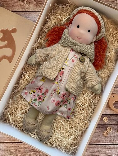  Handmade Waldorf Doll Baby Girl with Clothes Sets - 11.8 Inch Soft Plush Doll for Toddlers Ideal Christmas Gift for Kids