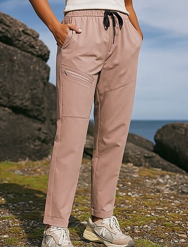  Homens Calça Cargo Calças de Trilha Calças De Chuva Para Trilha Ao ar livre Normal Prova-de-Água A Prova de Vento Calças Bolsos Cintura elástica Com Cordão Rosa claro Acampar e Caminhar Corrida S M L