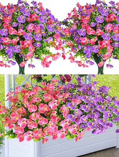  12 bunter utendørs kunstige blomster flerfarget stemorsblomst UV-bestandige kunstige blomsterplanter falmer ikke plast kunstig plante til blomsterkasse veranda vinduskasse inngangsdør vårdekor - rosa