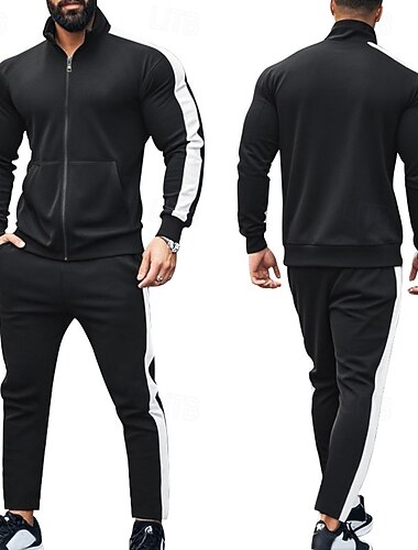  Per uomo Maglia Tuta da Ginnastica Set di abiti Set di felpe con cappuccio Collo alla coreana All'aperto Quotidiano Sportivo Tasca Coulisse Blocco di colori Nero Giallo Rosso Poliestere Abbigliamento