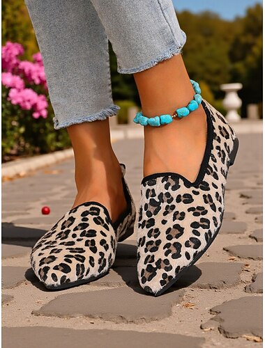  mocassins femininos com estampa de leopardo - sapatilhas casuais com estampa animal, calçados confortáveis para caminhada com bico fino para uso diário, passeios ao ar livre e viagens