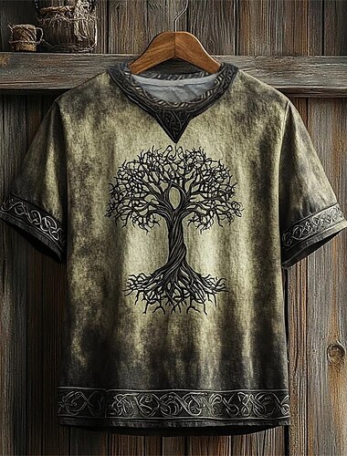  Per uomo Maglietta Camicia a Maniche Corte Manica Corta Scollo a V Estate Albero Tribale Vintage Designer Essenziale Stampato Vacanza Streetwear Uscire Verde chiaro Verde Maglietta Top per Uomo