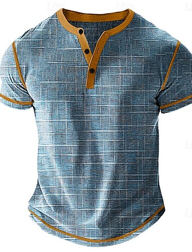  Męskie Graficzny Kratka Koszula Henley T-shirt waflowy Krótki rękaw Codzienny Retro / vintage Klasyczny Sporty na świeżym powietrzu Codzienny Święto Wiosna i lato Na każdy sezon Niebieski Zielony