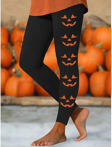  Halloween Women's Leggings Vacation Vintage Fashion Full Length High WaistPants Graphic Pumpkin Printing Soft Breathable Stretchy Outdoor Daily Black Blue Orange Spring Fall Winter Slim Fit