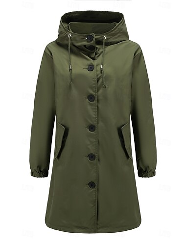  Damen Mantel Wasserdicht Bequem Tasche Knöpfe Mode Streetstyle Einfach Outdoor Alltagstauglich Lang Mit Kapuze Normale Passform Langarm Oberbekleidung Schwarz Rote Khaki Herbst Winter