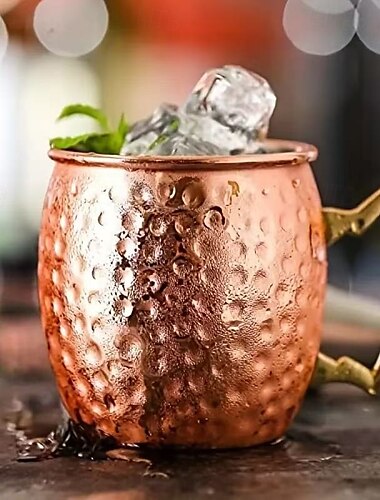  16oz Hammered Copper Moscow Mule Mug, Single Cup with 304 Stainless Steel Lining and Brass Handle, for Cold Drinks, Beer, Wine, Bar, Party, Gift