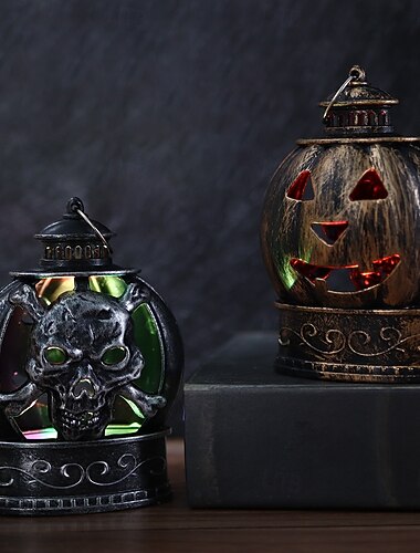  1 stuk Halloween brons zilveren lachende pompoen schedelvormig nachtlampje binnen en buiten feest horror en vreemde decoratie sfeerlicht