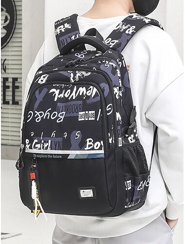  Voor heren rugzak Schooltas Schoolrugzak boekentas School Dagelijks graffiti Polyesteri Oxfordstof Nylon Grote capaciteit waterdicht Lichtgewicht Rits Zwart Grijs zwart / wit Zwart blauw