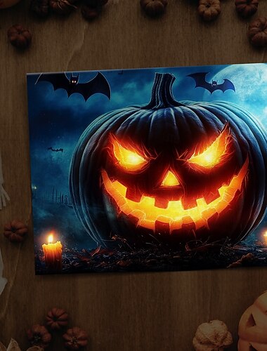  Halloween jack-o-lantern σε κοντινό πλάνο, καμβάς με LED - φωτιζόμενη διακόσμηση τοίχου με μπαταρία για το Halloween 2025, διακόσμηση σπιτιού, σαλόνι και υπνοδωμάτιο