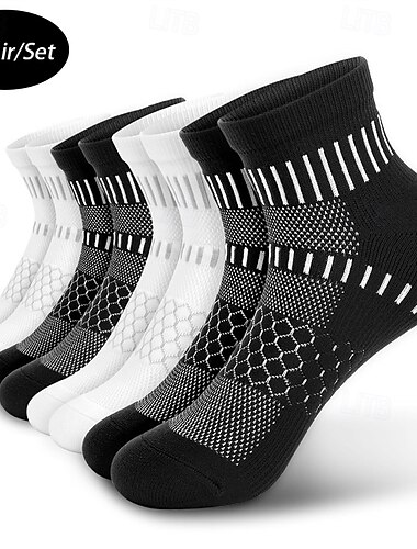  Homens 3 pares Pacotes múltiplos Meias Meias de Corrida Meias casuais Preto + Branco + Cinza Preto Cor Geométrico Férias Desportos e Ar livre Diário Básico Média Primavera Outono Moda Casual