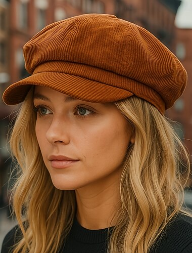  berretto da strillone vintage in velluto a coste da donna - berretto ottagonale color caffè, vestibilità senza elastico, ripiegabile &lavabile a mano per outfit casual autunnali e invernali