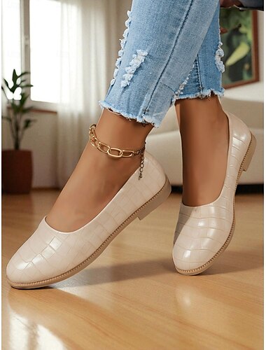  Damen-Ballerinas aus braunem Kunstleder mit Krokodilmuster – bequeme Slipper mit runder Zehenpartie für lässige Outfits, das Büro und den täglichen Weg zur Arbeit