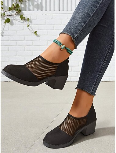  Scarpe da donna con tacco grosso in rete nera – décolleté traspiranti in stile vintage per ufficio, feste in giardino e look casual eleganti