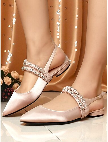  Damesko med spids tå og slingback i satin - elegante sko med rhinstensrem til cocktailparties og aftenarrangementer