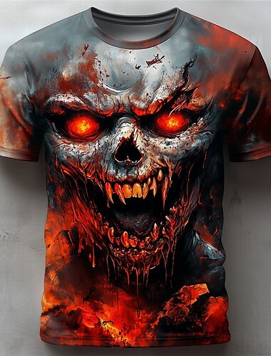  Halloween Pánské Lebky 3D Plamen Tričko Krátký rukáv tričko 3D tisk Tričkový Košile Přehnaný Designové Horor Párty ulice Ležérní Černá Bílá Rubínově červená Léto Jaro Celý rok Oblečení S M L XL XXL