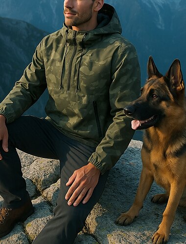  Homme Sweat à capuche imperméable Sweat à capuche militaire manche longue À capuche Top Extérieur Imperméable Coupe-vent Hiver Polyester Camouflage Vert Véronèse Voyage Course