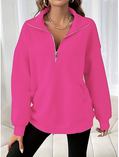  Női Pulóver pulóver Sima Alkalmi Hosszú ujj Körgallér Normál felsők Utca Hétköznapi Kollázs Cipzár Fekete Fukszia Sötétszürke Bézs Szürke Ősz Tél