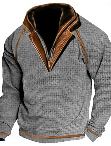  Per uomo Maglia Felpa a nido d'ape Maglione Felpa con zip corta Tattico Blu marino Verde Cachi Grigio Colletto Mao Blocco di colori Patchwork Sport & Outdoor Casuale Quotidiano Vintage Streetwear