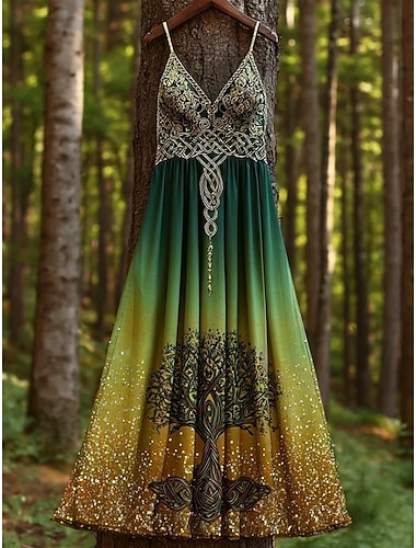  Per donna Abito maxi Vestito Estivo Abito a trapezio Abito Sottoveste Vacanza Casual Uscire Spiaggia Vestibilità regolare Grafico Tribale Etnico Senza Maniche Scollo a V Spalline sottili Nero Verde