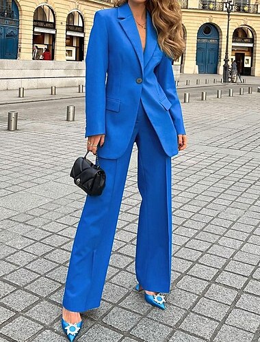  Mujer Activo Moda Blusa Chaqueta de sport Conjuntos de pantalones Manga Larga Cuello Camisero Color sólido Oficina Trabajo Noche Amarillo Rojo Azul Piscina Otoño Ajuste regular