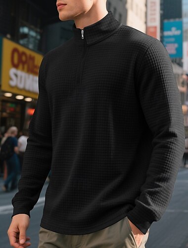  Herren Sweatshirt Viertelreißverschluss Sweatshirt Schwarz Weiß Wein Armeegrün Khaki Halber Reißverschluss Einfach Jacquard Viertel Postleitzahl Sport & Outdoor Täglich Ferien Polyester Streetwear