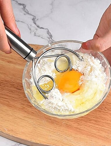  ステンレススチール製のマジック生地泡立て器ダブルループミキサー、手持ち式小麦粉生地ミキシングツール、ベーキング用手動卵ビーターとパン生地スターラー、ペストリーやピザ生地用のキッチン用品