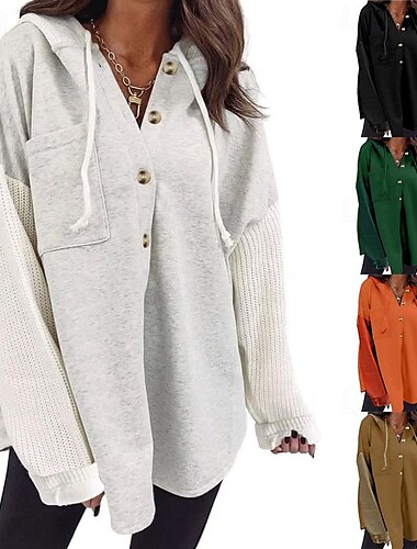  Női Pulóver Hoodie pulóver Sima Alkalmi Hosszú ujj Kapucni Normál felsők Utca Hétköznapi Zseb Gombok Fekete Narancssárga Lóhere Khakizöld Szürke Ősz Tél