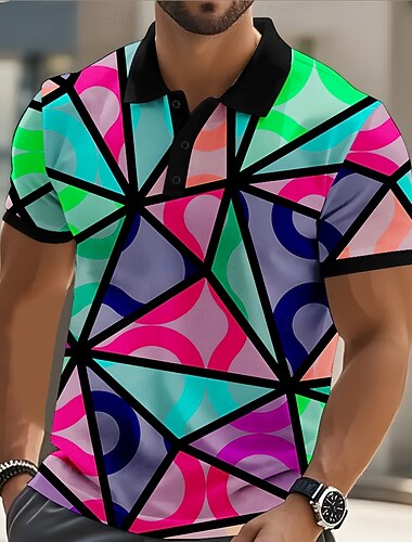  Voor heren Abstract Meetkundig Polo Korte mouw Poloshirt Overhemden met kraag Casual Sportkleding Outdoorkleding Alledaagse kleding 3D-afdrukken Knop Zomer Geel blauw Groen