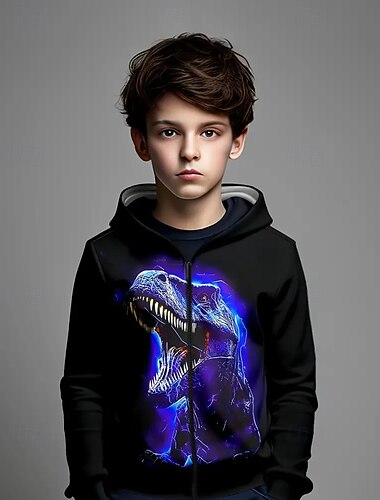 男の子 3D 恐竜 パーカー コート アウター 長袖 春 秋 ストリートファッション スポーツ 子供 4〜12年 ファスナー ストリート 日常 レギュラー