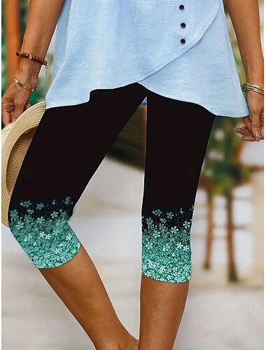  Damen Leggings Urlaub Vintage Ethno-Stil Capris Hohe Taille Blumen Grafik Bequem Schnelltrocknend Atmungsaktivität Dehnbar Outdoor Urlaub Lässig Rosa Blau Purpur Grün Sommer Frühling Schmaler Schnitt