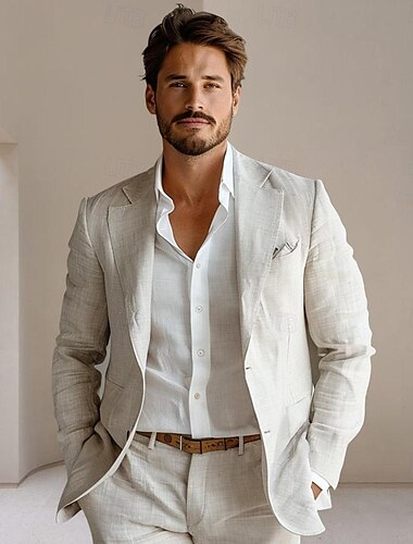  Hombre Chaqueta americana Boda Aniversario Fiesta Verano Primavera Lino Color sólido Recto 1 botón Chaqueta de sport Gris oscuro Negro Azul Marino Azul Piscina