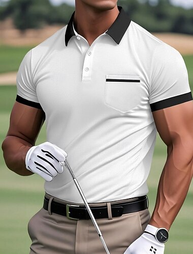  Férfi Golfing Pique pólóingek Munka Hétköznapi Hajtóka Bordás pólógallér Rövid ujjú Alap Modern Színes Zseb Nyár Normál Fehér Világoskék Burgundi vörös Sötétkék Szürke Golfing