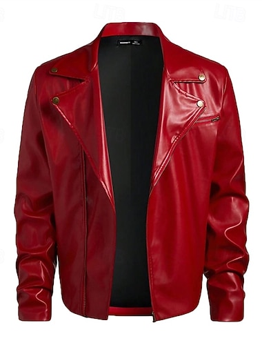  Herren Kunstlederjacke Bikerjacke Motorradjacke Urlaub Täglich Winddicht Warm Reißverschluss Herbst Winter Einfach Mode Klassisch Revers Regulär Rote Jacken
