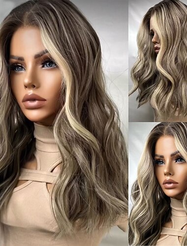  Pelucas de cabello humano brasileño remy sin pegamento con cierre de encaje, peluca frontal de encaje 13x4, cabello humano ondulado rubio ceniza con reflejos, peluca con mechones, 100% virgen,