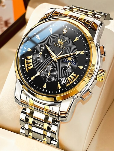  Die neue Herren-Business-Uhr der Marke Olevs mit leuchtendem, wasserdichtem Mondphasen-Chronograph, multifunktionaler, modischer Quarzuhr, lässiger Sport-Herrenarmbanduhr
